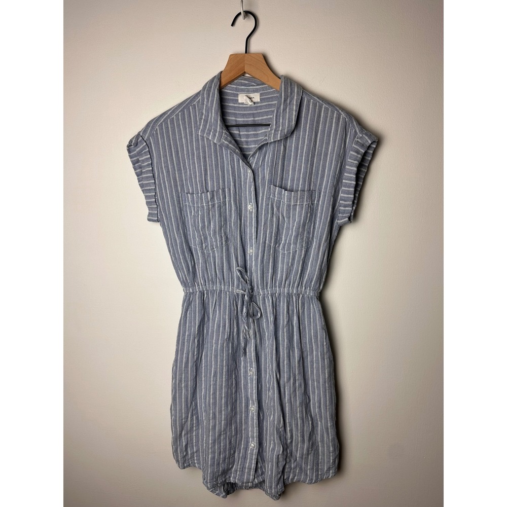 Jopna Blue Striped Shirt‎ Dress Short Sleeve Drawstring Waist Casual Medium